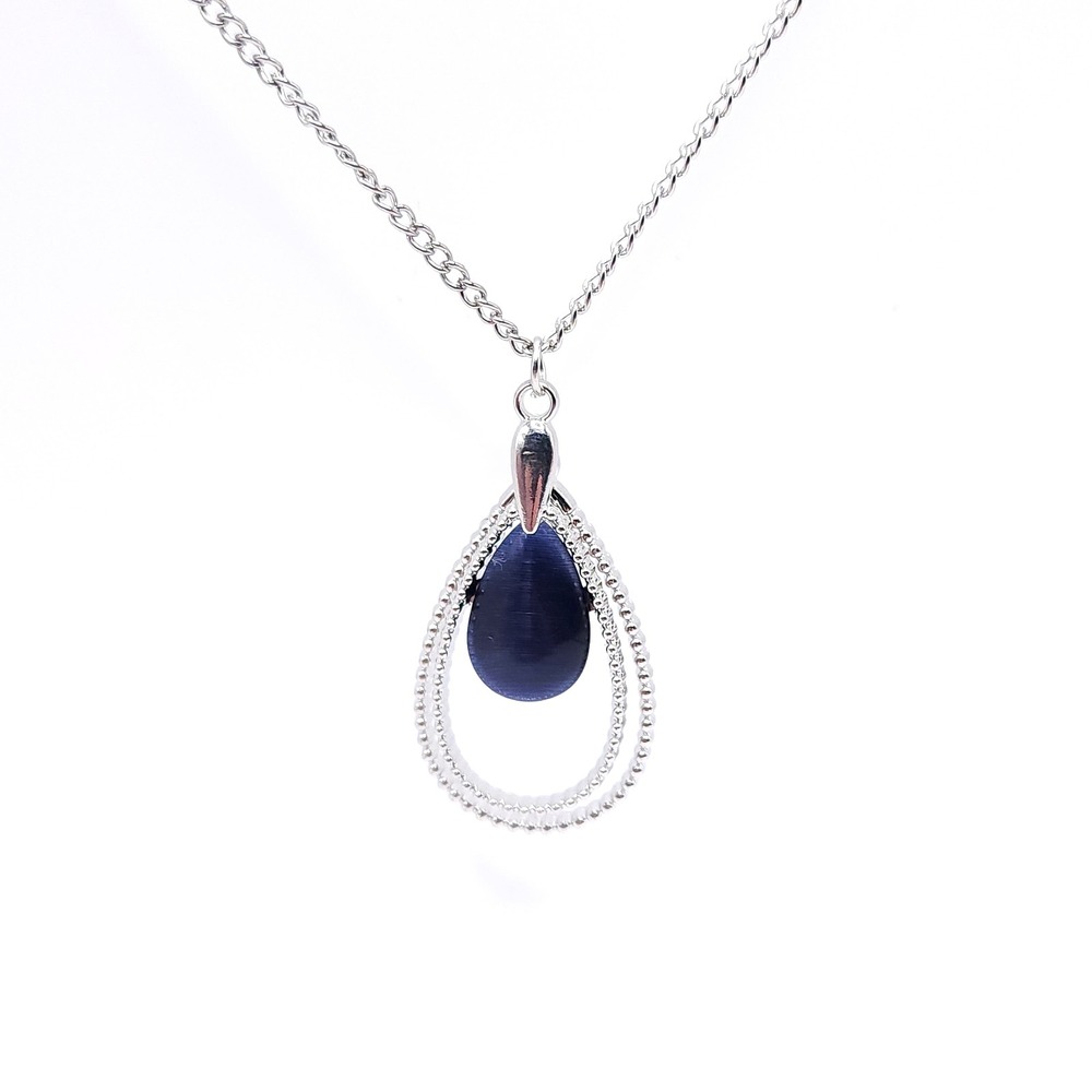 Paparazzi Teardrop Necklace Blue Resin Stone Silver Tone